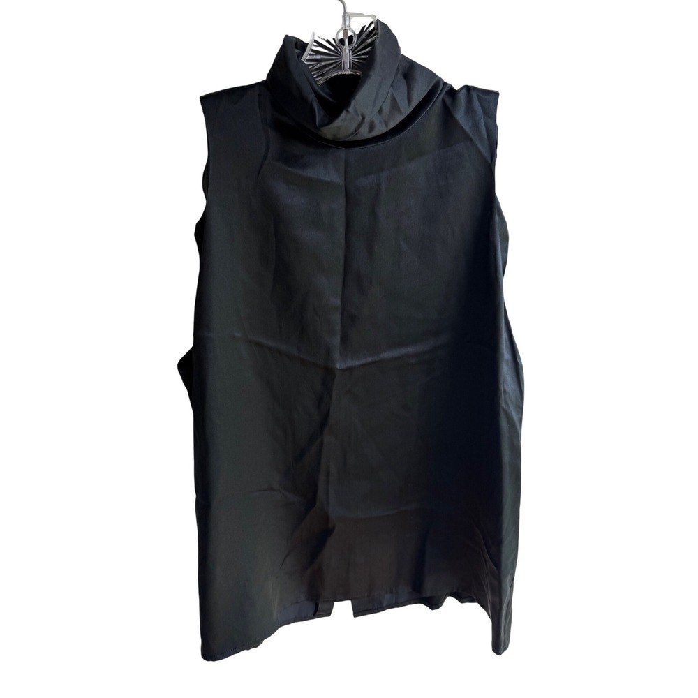 Vintage Ralph Lauren Black 100% Silk Sleeveless Turtleneck Button Back Blouse 14